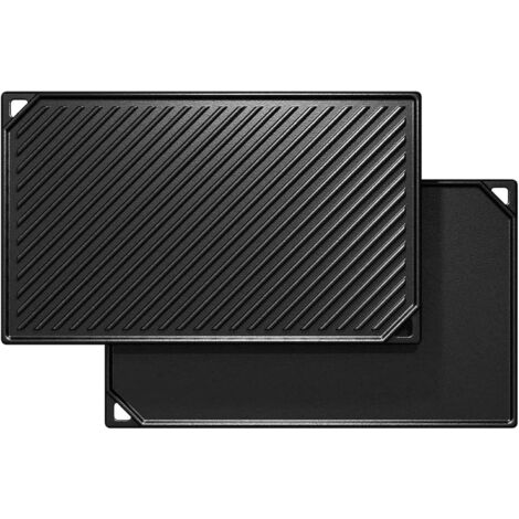 GFTIME 41,8 x 24cm Gusseisen Grillplatten für Ofen, Herd & Grill, Holzkhlegrill Gusseiserne Wende-Grillplatten, Gussgrillplatte, Kochgrill & Grillpfan 2 in 1 Reversible Griddle Grill, 1 Stück
