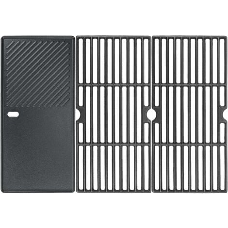 GFTIME 43 x 62,5 cm Grille et plaque de cuisson en fonte pour Charbroil, Enders Boston 3, Enders Monroe Pro 3, Barbecook Siesta 310, Landmann Triton 3 & 4, Profi Cook PC-GG 1058/1059, Lot de 3