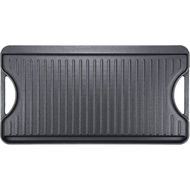 50,8 x 26,5cm Universel Plaque de Cuisson en fonte pour cuisinière à gaz, gril de cuisson réversible pré-assaisonné et poêle à griller 2 en 1 double