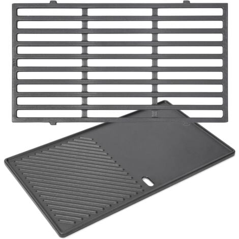GFTIME 7637 44,5 CM Grille Cuisson & Plaque Cuisson pour Weber Spirit I & II 200, E-210, E-220, S-210, S-220 (avec 2 Boutons de Commande Avant), Fonte Pieces Detachees Grille Barbecue pour Weber 46010074, 46100001 à Gaz, 2 en Pack