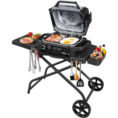 GFTIME Chariot de barbecue portable pour Ninja Woodfire, support de barbecue d'extérieur pliable pour barbecue Ninja Woodfire (Ninja OG701), Traeger Ranger, Pit Boss, Blackstone chariot à roulettes