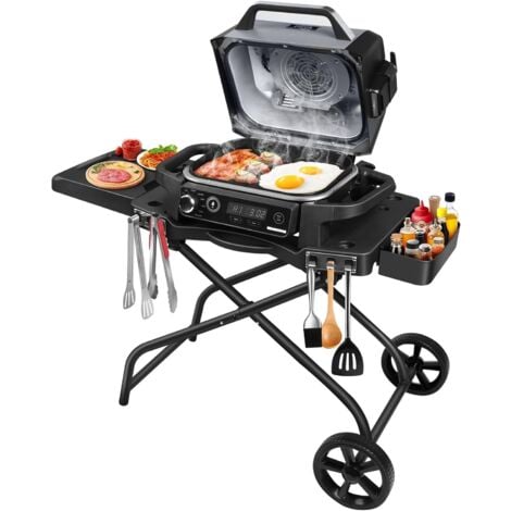 GFTIME Chariot de table de barbecue portable pour barbecue Ninja Woodfire (Ninja OG701), support de barbecue d'extérieur pliable pour Traeger Ranger, Pit Boss, Blackstone chariot à plancha