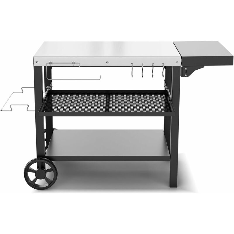 Chariot à plancha avec 3 étagères pour four à pizza, table de grill pour l'extérieur, chariot de travail, Desserte plancha de service outdoor table