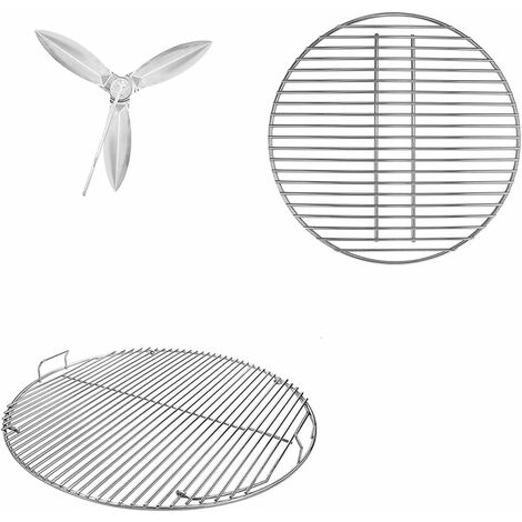 GFTIME Grille de Cuisson, Grille à Charbon et Système de Nettoyage pour Grils à Charbon Weber Ø 57CM One-Touch Silver, Bar-B-Kettle, Master-Touch, One-Touch, pièces de Rechange pour Gril à gaz
