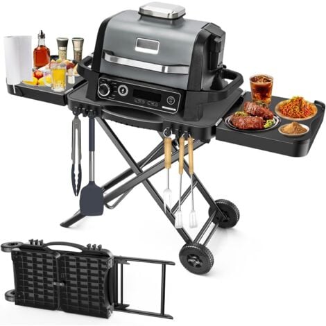 GFTIME Grilltischwagen für Weber Q100 Q200 Q300 Serie, Enders Urban, Ninja Woodfire Grill, Burnhard Wayne, Grillständer mit Rädern für die Meisten Tragbaren Grills