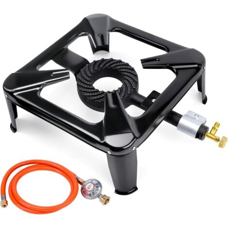 GFTIME Industrial Hockerkocher für Camping, Outdoor, Gaskocher, Campingkocher, Gasherdplatte, mit 1,5m Propan-Gas-Schlauch & Propan-Konstantregler