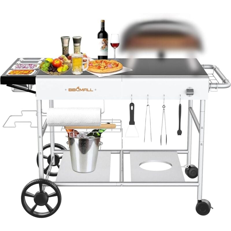 Gftime - Table roulante Chariot de four à pizza 128 x 64cm pour Ooni Koda/Karu/Fyra 16 & 12 avec station pour garniture de pizza, support mobile pour