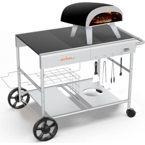 GFTIME Chariot de table de four à pizza pour Ooni Koda/Karu/Fyra 16 & 12, Chariot de cuisine mobile 2024 Upgraded Widen Rolling,Support de gril extérieur pour Ninja Woodfire, Blackstone