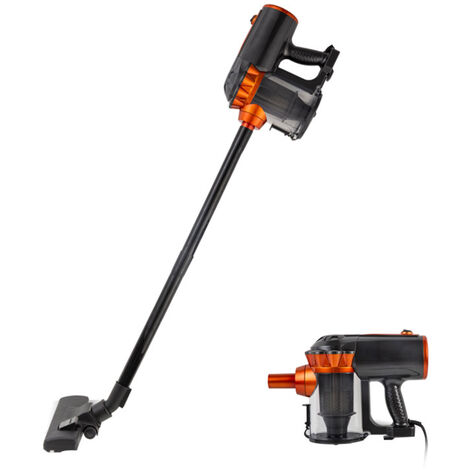 GHA-585 Aspirateur filaire 2 en 1 Aspirateur vertical portatif Aspirateur balai léger 600 W 18 KPa Aspiration puissante pour sols durs, marbre, carreaux de céramique, usage domestique, noir et orange