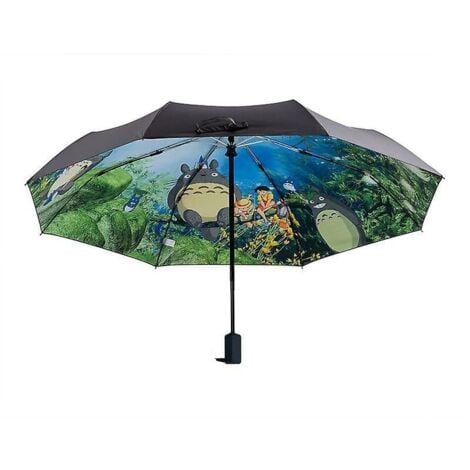 WOOSIEN Ghibli totoro umbrella sun rain umbrella anime my neighbor totoro cute daily folding umbrella Outer black coating