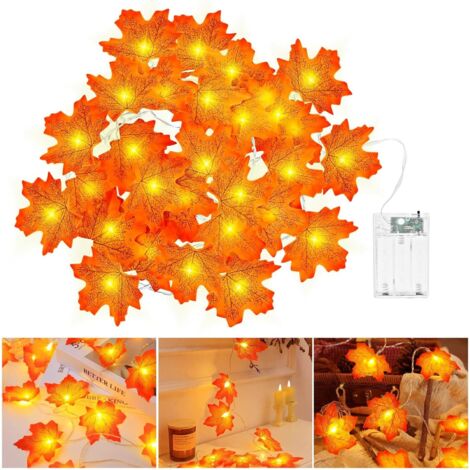 Ghirlanda autunnale, Decorazione autunnale per Halloween, Stringa luminosa alimentata a batteria con foglia d'acero da 3 m e 20 LED per Halloween, Feste, Zucca, Decorazioni natalizie.