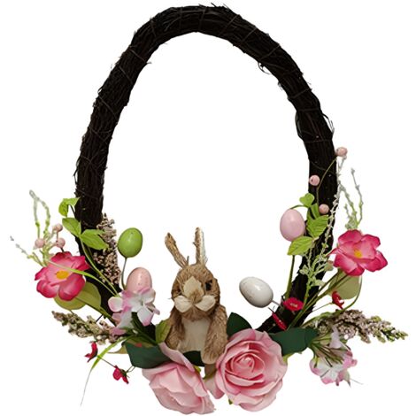 Ghirlanda con Coniglio di pasqua e fiori rosa decorazioni pasquali dietro porta arredo casa 50 cm