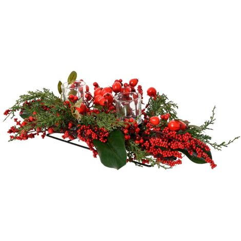 Ghirlanda da tavola di bacche rosse 22x50x13cm