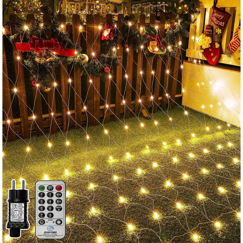Image of Ghirlanda di luci 200 led 3m x 2m Rete di luci natalizie per esterni IP44 8 modalità Tenda per balcone da giardino Bianco caldo