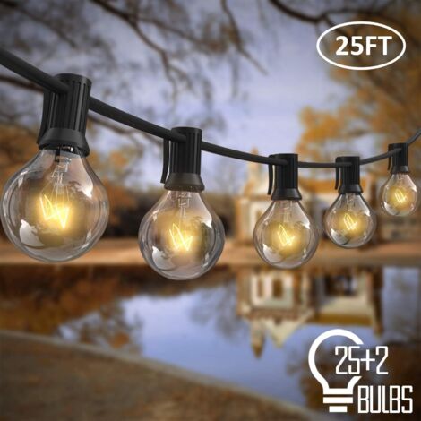Ghirlanda di luci da esterno, 7,62 m 25 lampadine G40 con 2 lampadine di ricambio, illuminazione esterna a spina per giardino, balcone, terrazza -RAPANDA