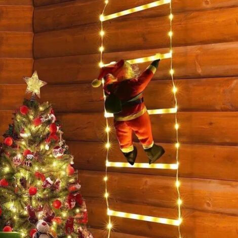 Ghirlanda di luci elettriche natalizie da 1,8 m, scala con Babbo Natale, 8 modalità, impermeabile, per decorazioni natalizie per interni ed esterni (luce calda)