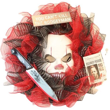 Ghirlanda di maschere da clown di Halloween, ghirlanda di Halloween per porte, verande, finestre, decorazioni per interni ed esterni