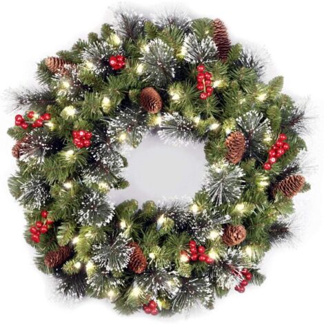 Ghirlanda di Natale artificiale pre-illuminata della National Tree Company, verde, abete di Crestwood, luci bianche, decorata con pigne, mazzi di bacche, rami glassati, collezione natalizia, 24 pollic