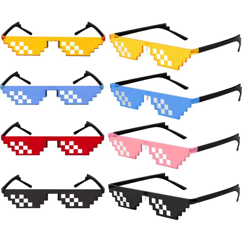 Image of Fortuneville - Set di 8 paia di occhiali da sole per adulti e bambini, occhiali da sole per uomo e donna, occhiali da sole pixelati, occhiali a
