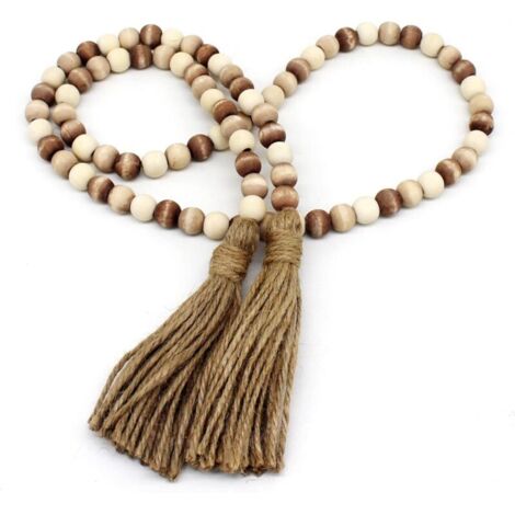 Ghirlanda di perline di legno + nappe – stile rustico da fattoria, decorazione da parete/per feste