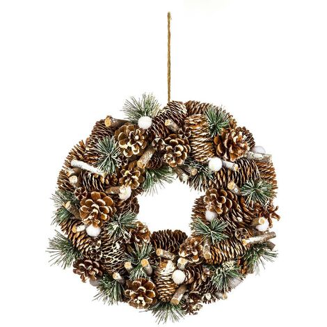 Ghirlanda di pigne con rami glitterati 34 cm - Feeric lights & christmas