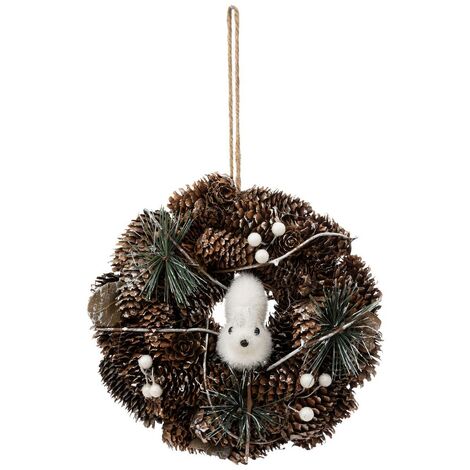 Ghirlanda di pigne e personaggi in legno 19 cm - Uccello - Feeric lights & christmas