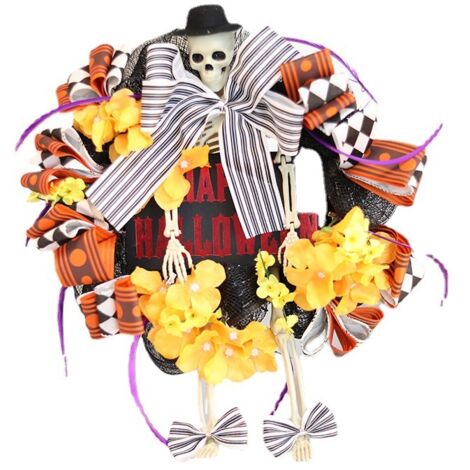 Ghirlanda di teschi per cappelli di Halloween, ghirlanda per porte di Halloween, decorazioni per interni ed esterni, per finestre e verande