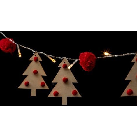 Ghirlanda indoor 10 l decorazione pompon rosso blu storm - Feeric lights & christmas - Fiocco rosso