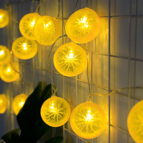Ghirlanda luminosa decorativa a forma di limone giallo – 6 m, 40 LED a batteria, effetto scintillante per camera da letto, feste o decorazioni per la casa.-lsw
