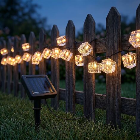 Ghirlanda Luminosa Solare LED 4,8 m con 20 Cubetti Effetto Ghiaccio, Luce Calda, IP65 Impermeabile, Pannello Solare con Picchetto, Luci da Esterno per Giardino Terrazzo Balcone