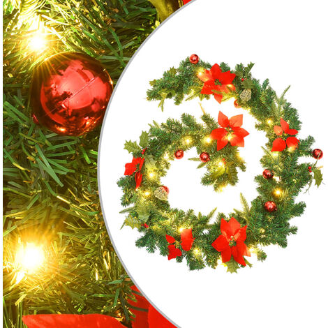 2.7M Ghirlanda di Natale Artificiali con 200 Rami 20 pezzi di fiori di Natale artificiali Minterest Ghirlanda Natalizia 5.5M Caminetti Scale Ghirlanda Decorate con 5M LED Luce 
