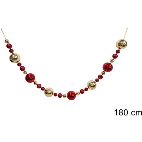 GHIRLANDA NATALIZIA CON PALLINE 180CM ROSSO ORO DI DUEESSE