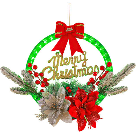 Ghirlanda natalizia da appendere al muro, ornamento di bacche rosse con luci LED, decorazione per albero di Natale