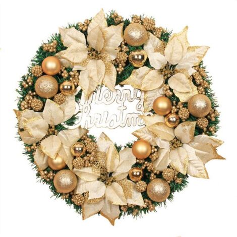 Ghirlanda natalizia da appendere alla porta, decorazione d'ingresso, ghirlanda dorata per hotel o centri commerciali, 30 cm