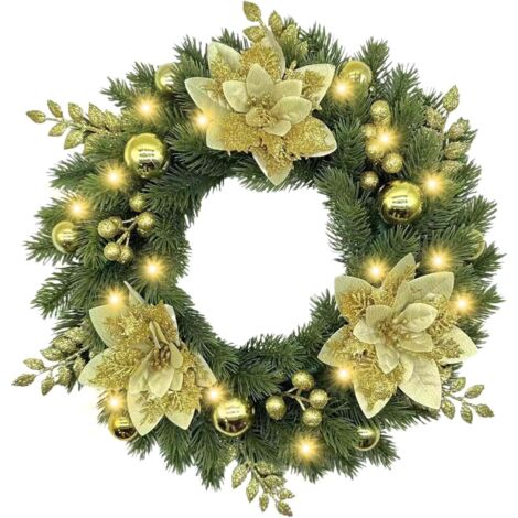 Ghirlanda natalizia per porte: ghirlanda natalizia a LED da 33 cm, corona dell'Avvento con palline e rami, ghirlanda decorativa da tavolo, come decorazione per porte e tavoli durante il periodo dell'A