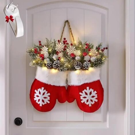 Ghirlanda natalizia scintillante con 120 LED, ghirlanda natalizia per porta d'ingresso con rami di pino artificiali, bacche rosse e pigne glassate, ideale per decorazioni interne ed esterne (rosso)