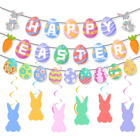 Ghirlanda Pasqua – Banner “Buona Pasqua” Coniglio & Uova per Finestra e Casa
