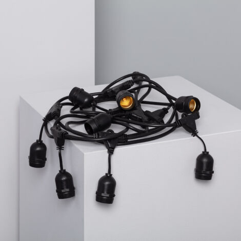 Ghirlanda per Esterni Waterproof con 8 Portalampade E27 5.5m Nero IP65 Nero