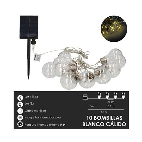 Ghirlanda Solare 10 Lampadine/50 Micro Led Luce Calda. Batteria ricaricabile per uso esterno/interno IP44