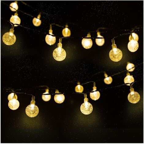 Ghirlanda solare esterna, 4.5m 30 LED Ghirlanda luminosa a palline di cristallo con 2 modalità di illuminazione Decorazione luminosa per Natale, albero, giardino, terrazza, balcone, bianco caldo.