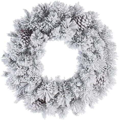 Ghirlanda tonda natalizia "Arves" innevato color Bianco dietro porta decorazione Natalizia -Ø60 cm