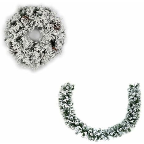 Ghirlanda verde innevato bianca con pigne cornice per decorazioni natalizie addobbi negozio casa scale porte interni ed esterni - MISURA: diametro 60 cm