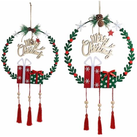 Ghirlande Natalizie da Appendere in Panno con Decori Pendenti - Set da 2