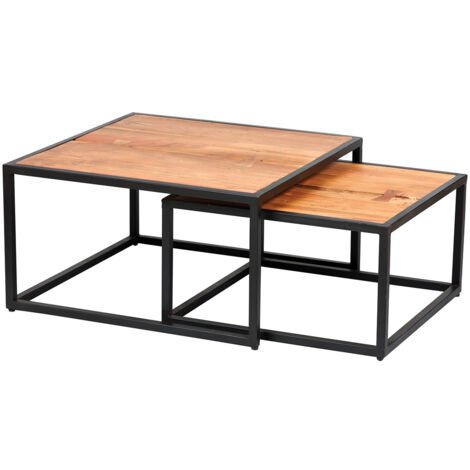 GHITA - Lot de 2 Tables Basses Gigognes Métal et Bois