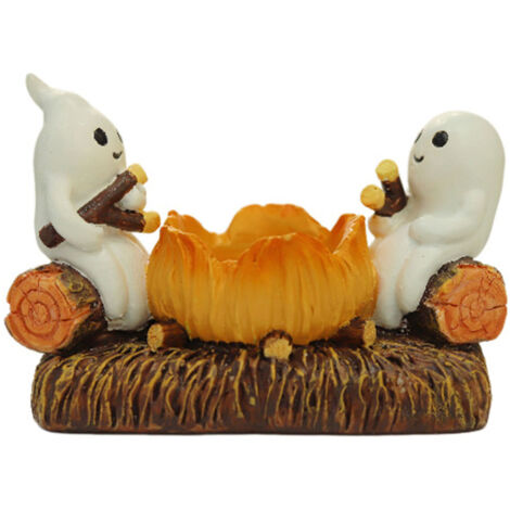 Ghost Candle Holder Resin Cute Two White Ghost Figurine Tabletop Candle Holder Decoration for Holiday Ornament
