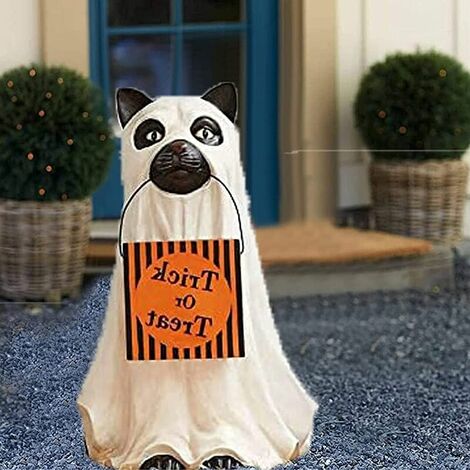 Ghost Dog Candy Bowl Holder, Halloween Pumpkin Snack Bowl Stand, Halloween Candy Bowl Large Pumpkin Candy Dish, Trick Or Treat Indoor Outdoor Halloween Party Decorations Gifts(Cat 18 cm)