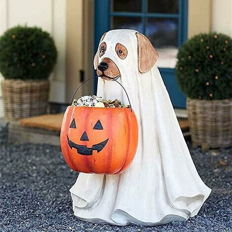 Ghost Dog Candy Bowl Holder, Halloween Pumpkin Snack Bowl Stand, Halloween Candy Bowl Large Pumpkin Candy Dish, Trick Or Treat Indoor Outdoor Halloween Party Decorations Gifts(Dog 25 cm)