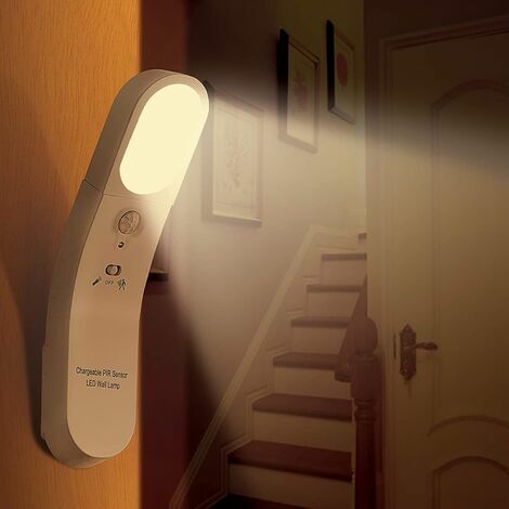 GHOST Veilleuse LED à brancher avec détecteur de mouvement, lot de 2 lampes rechargeables à coller sur mouvement avec capteur, veilleuse 3 modes pour enfants, couloir, escalier, salle de bain, chambre