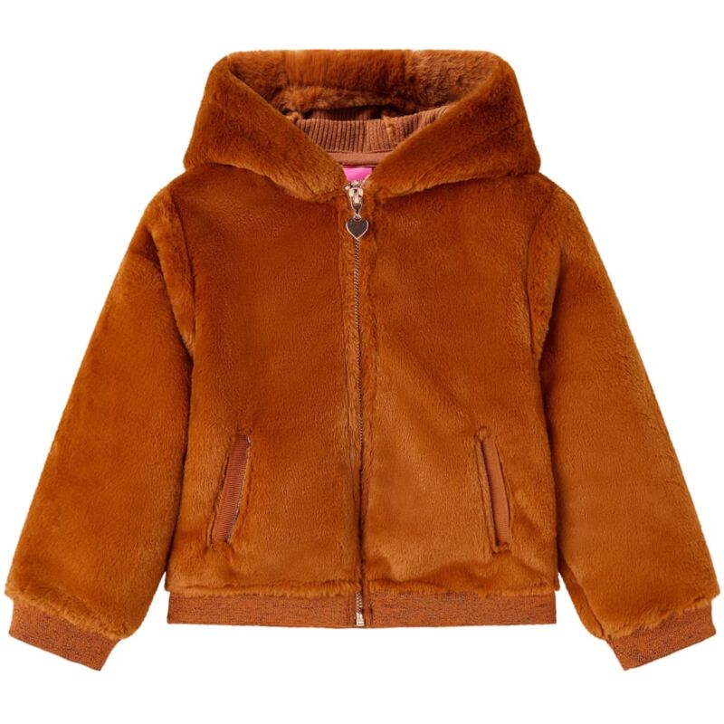 Image of Giacca con Cappuccio per Bambini in Pelliccia Sintetica Cognac 116
