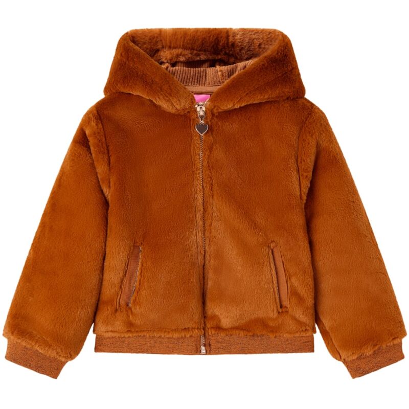 Image of Giacca con Cappuccio per Bambini in Pelliccia Sintetica Cognac 128